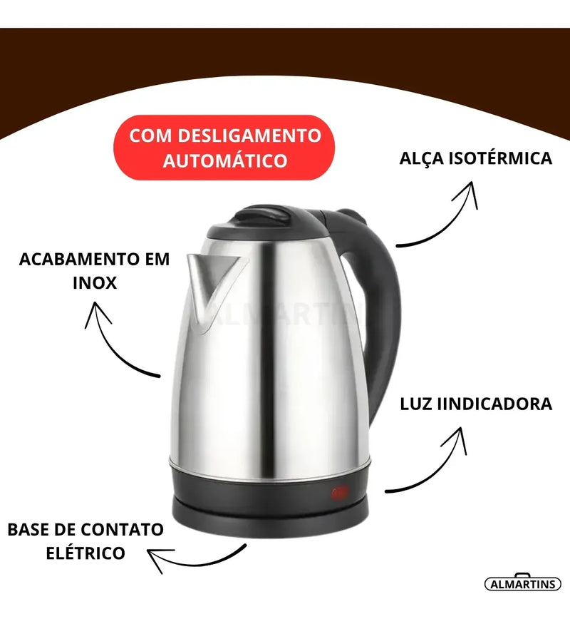 Chaleira Eletrica 1,8 Litros em Inox com Trava de Segurança e Desligamento Automático 127v - ROUTCHERS